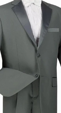 DapperDuo Collection: Grey 2 Piece Solid Color with Satin Lapel Single Breasted Regular Fit Tuxedo