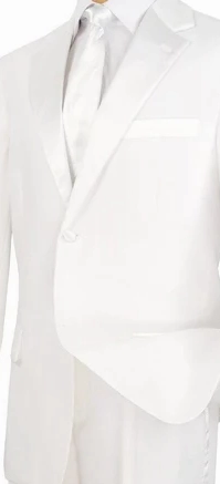 DapperDuo Collection: White 2 Piece Solid Color with Satin Lapel Single Breasted Regular Fit Tuxedo