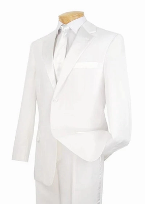 DapperDuo Collection: White 2 Piece Solid Color with Satin Lapel Single Breasted Regular Fit Tuxedo