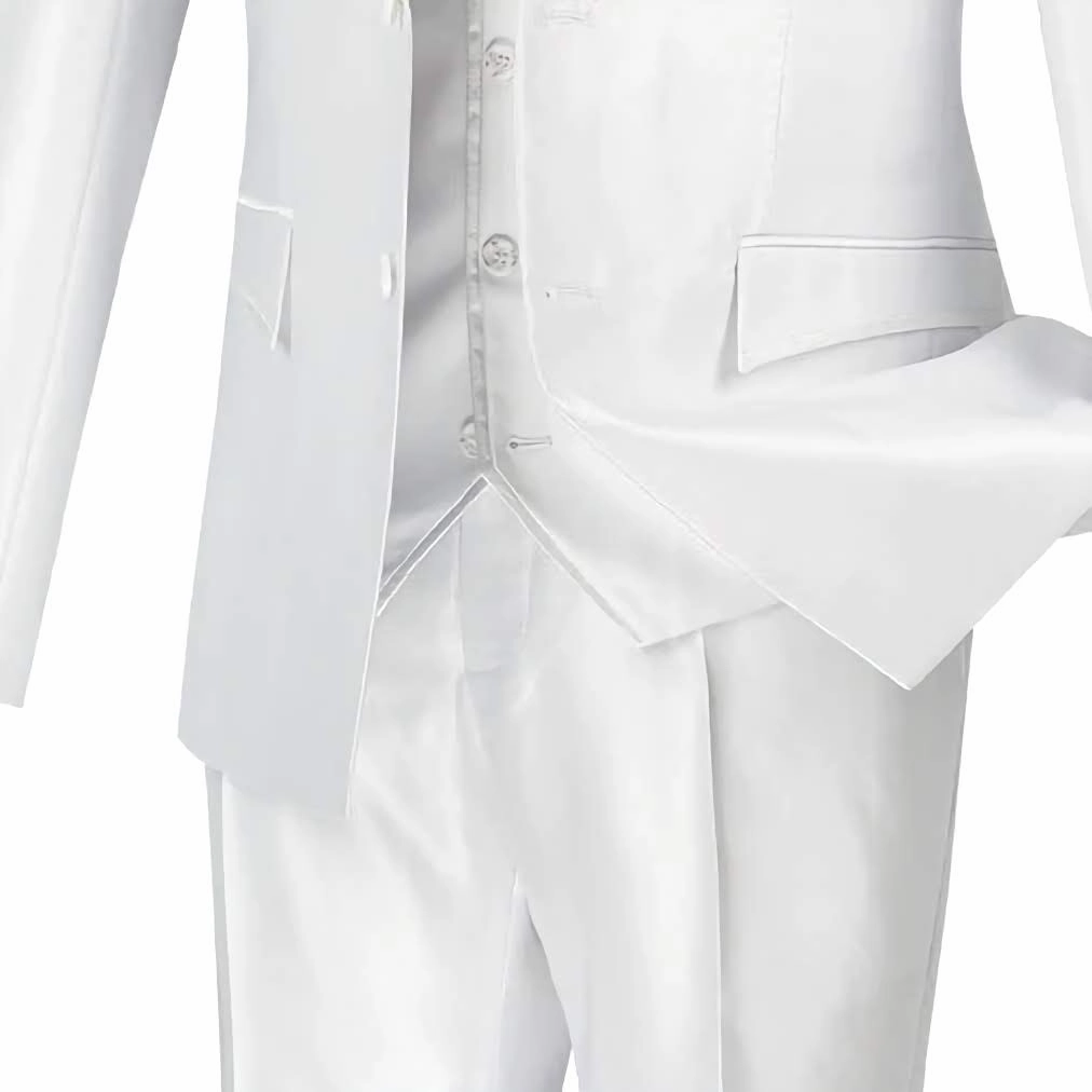 Designed Shiny Sharkskin Suit Ultra Slim Fit 3 Piece in White