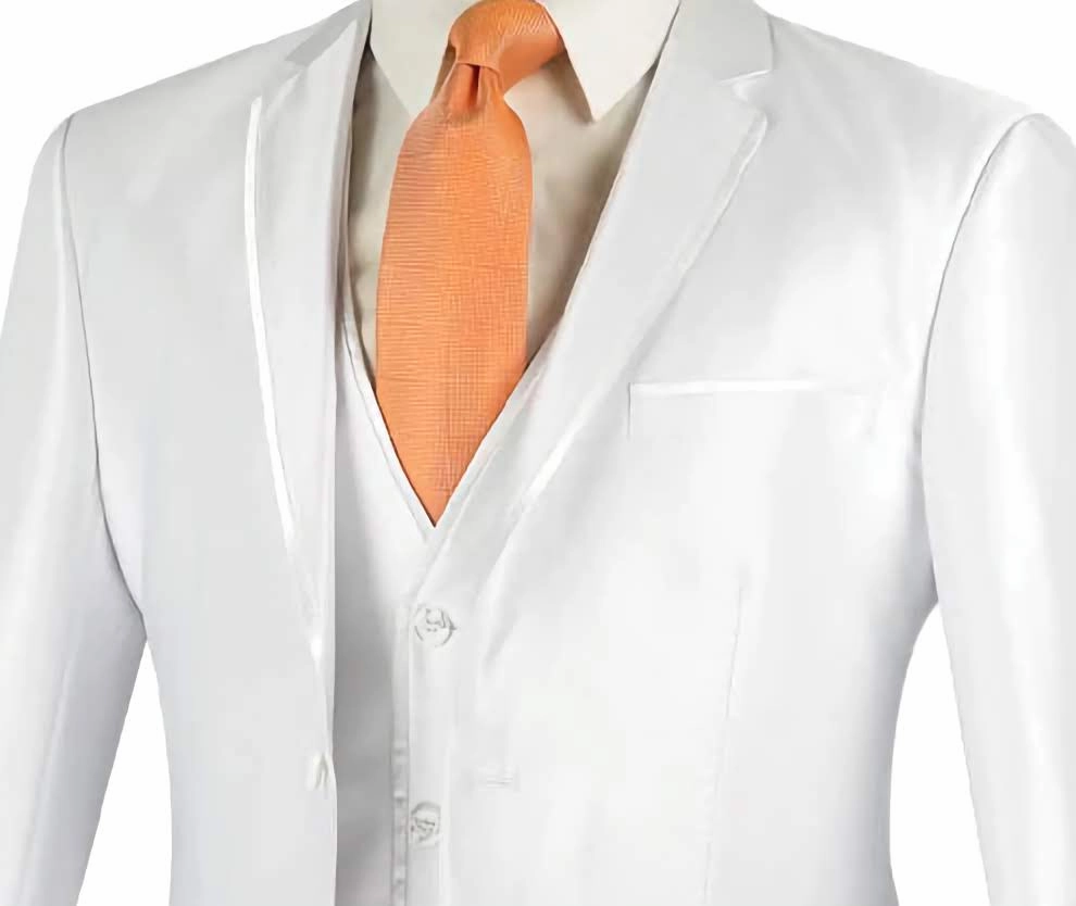 Designed Shiny Sharkskin Suit Ultra Slim Fit 3 Piece in White