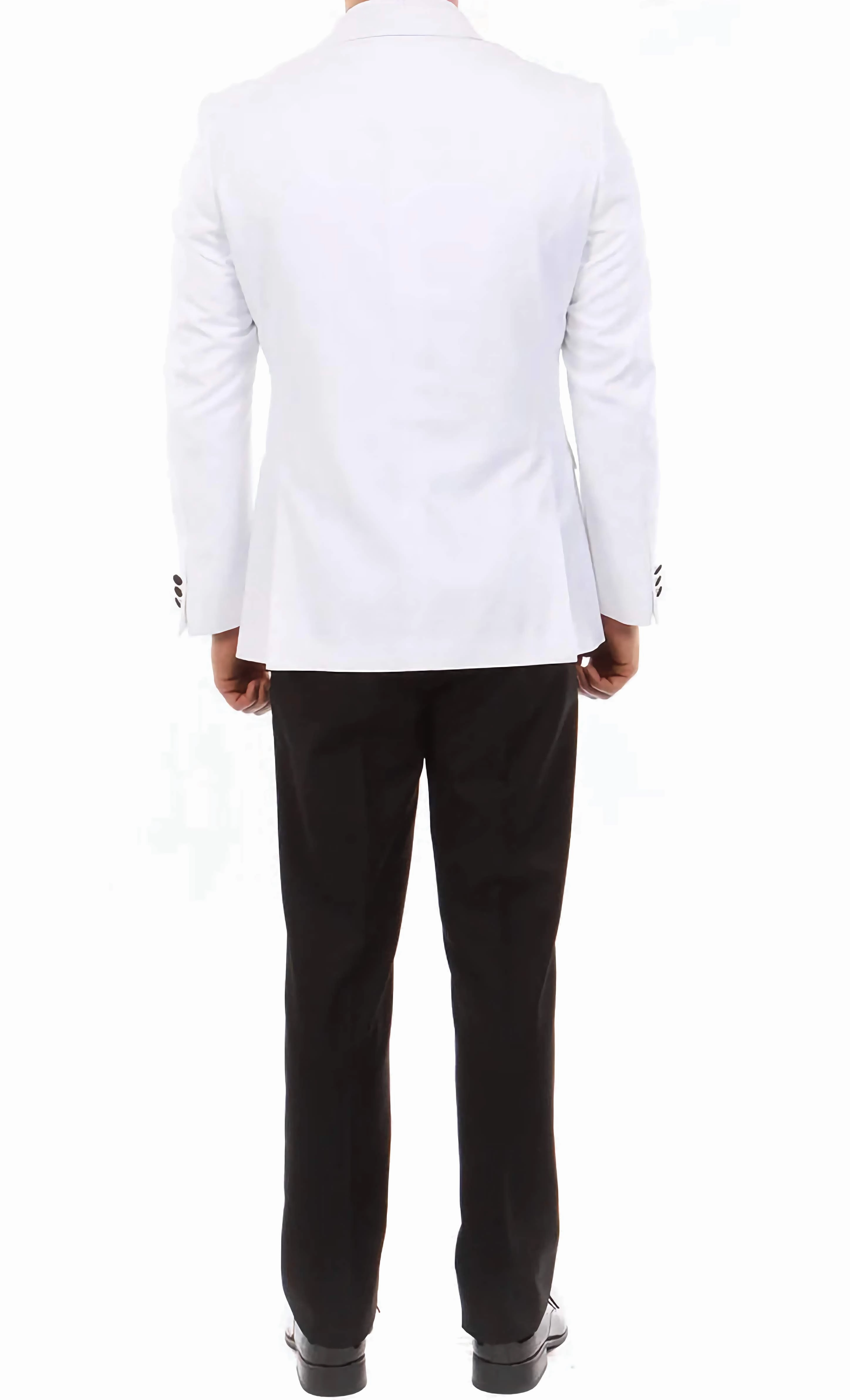 Double Breasted Slim Fit Tuxedo White with Black Satin Peak Lapel