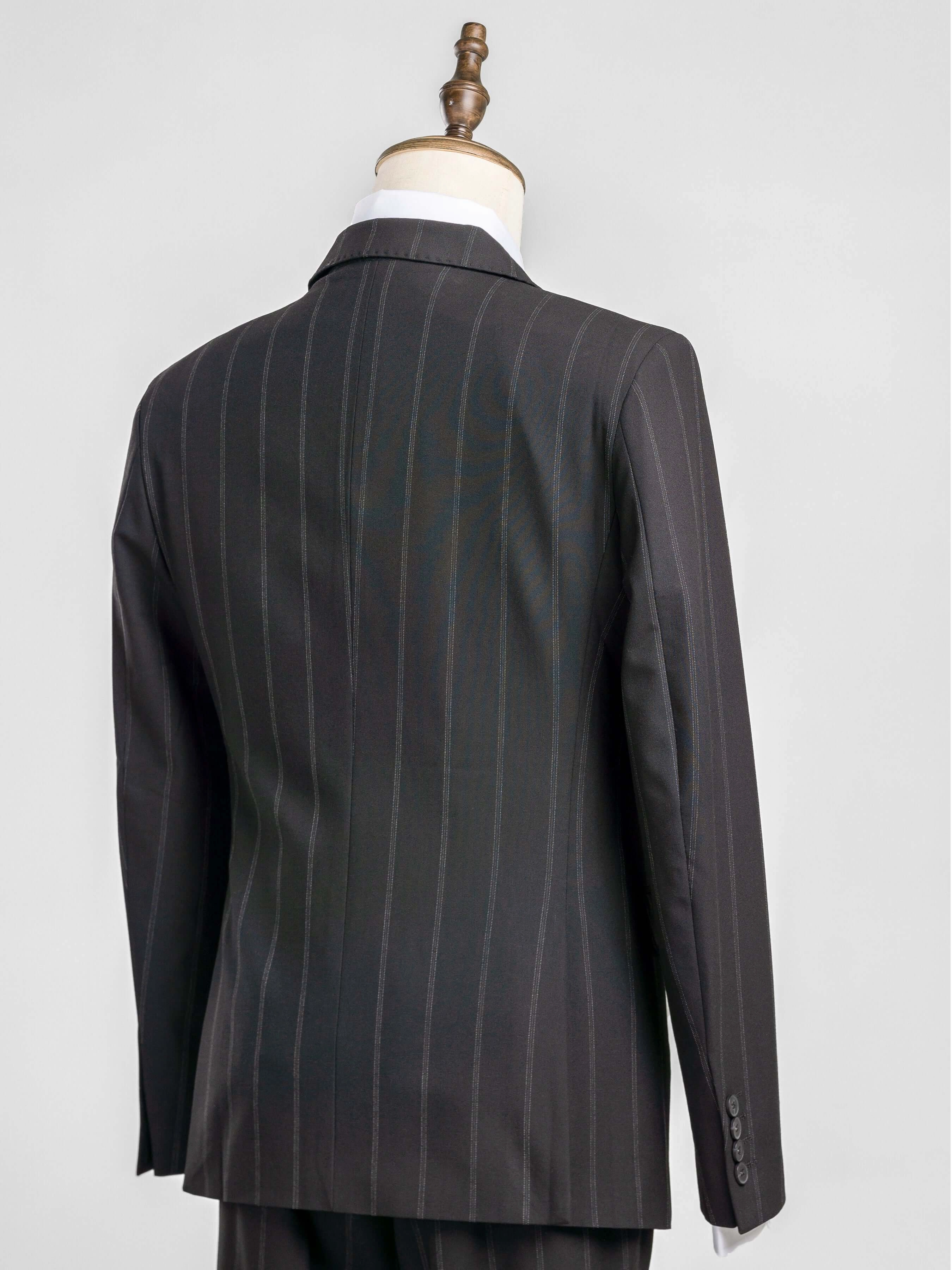 Double Breasted Suit Blazer - Black Wide Stripes (Peak Lapel)