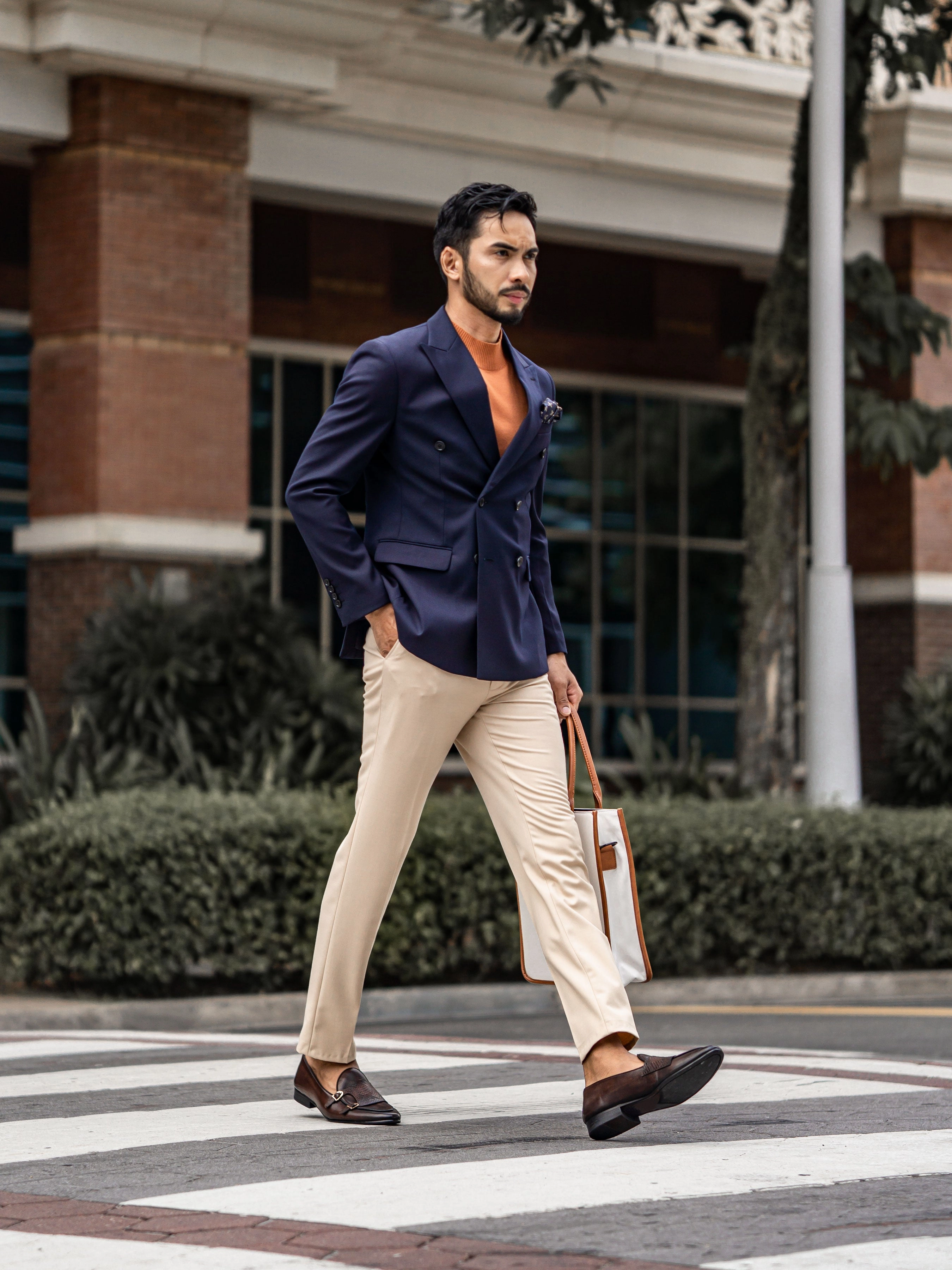 Double Breasted Suit Blazer - Deep Blue (Peak Lapel)