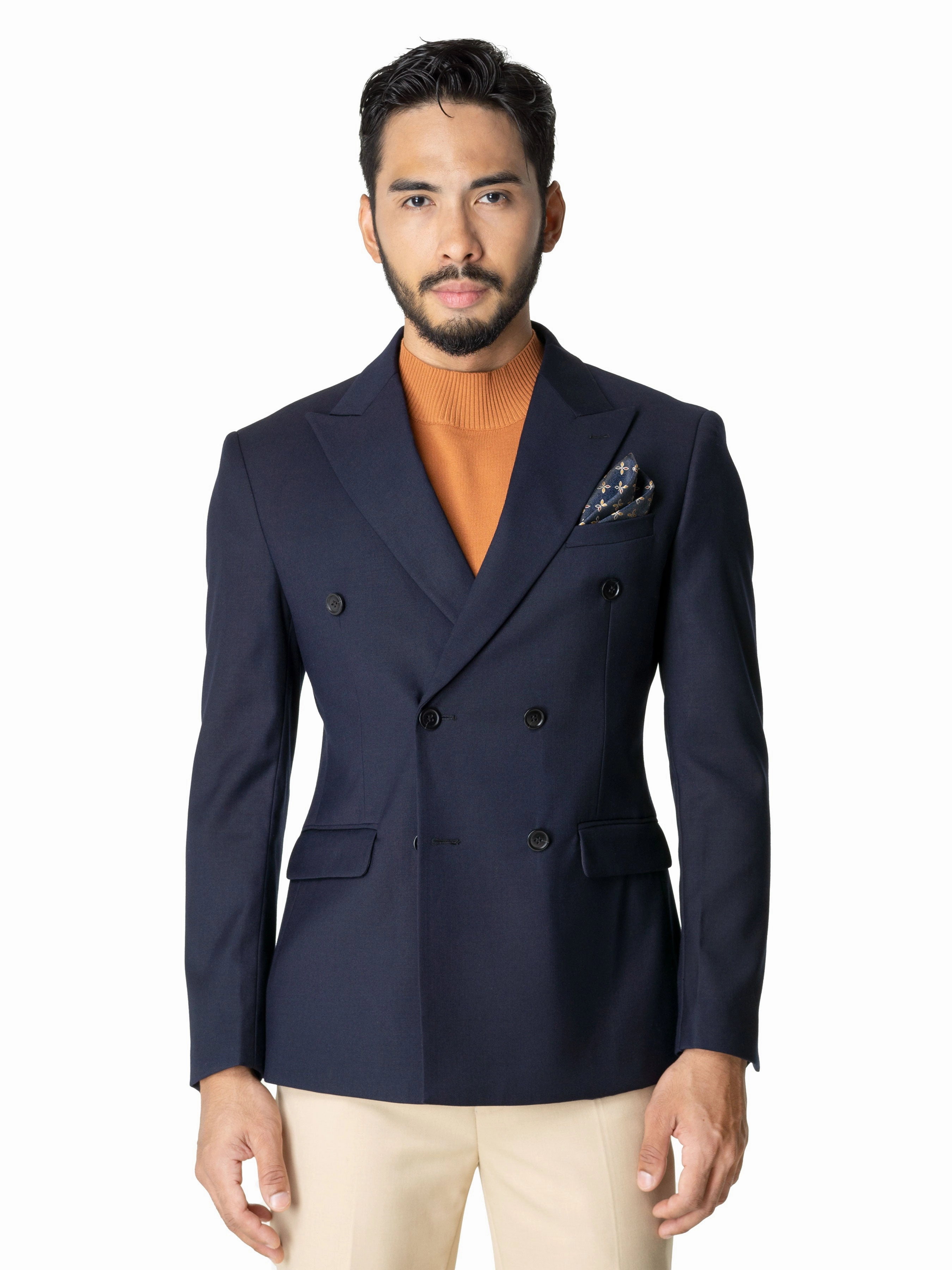 Double Breasted Suit Blazer - Deep Blue (Peak Lapel)