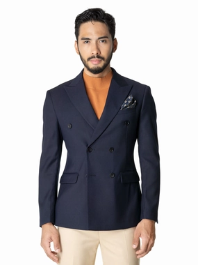 Double Breasted Suit Blazer - Deep Blue (Peak Lapel)