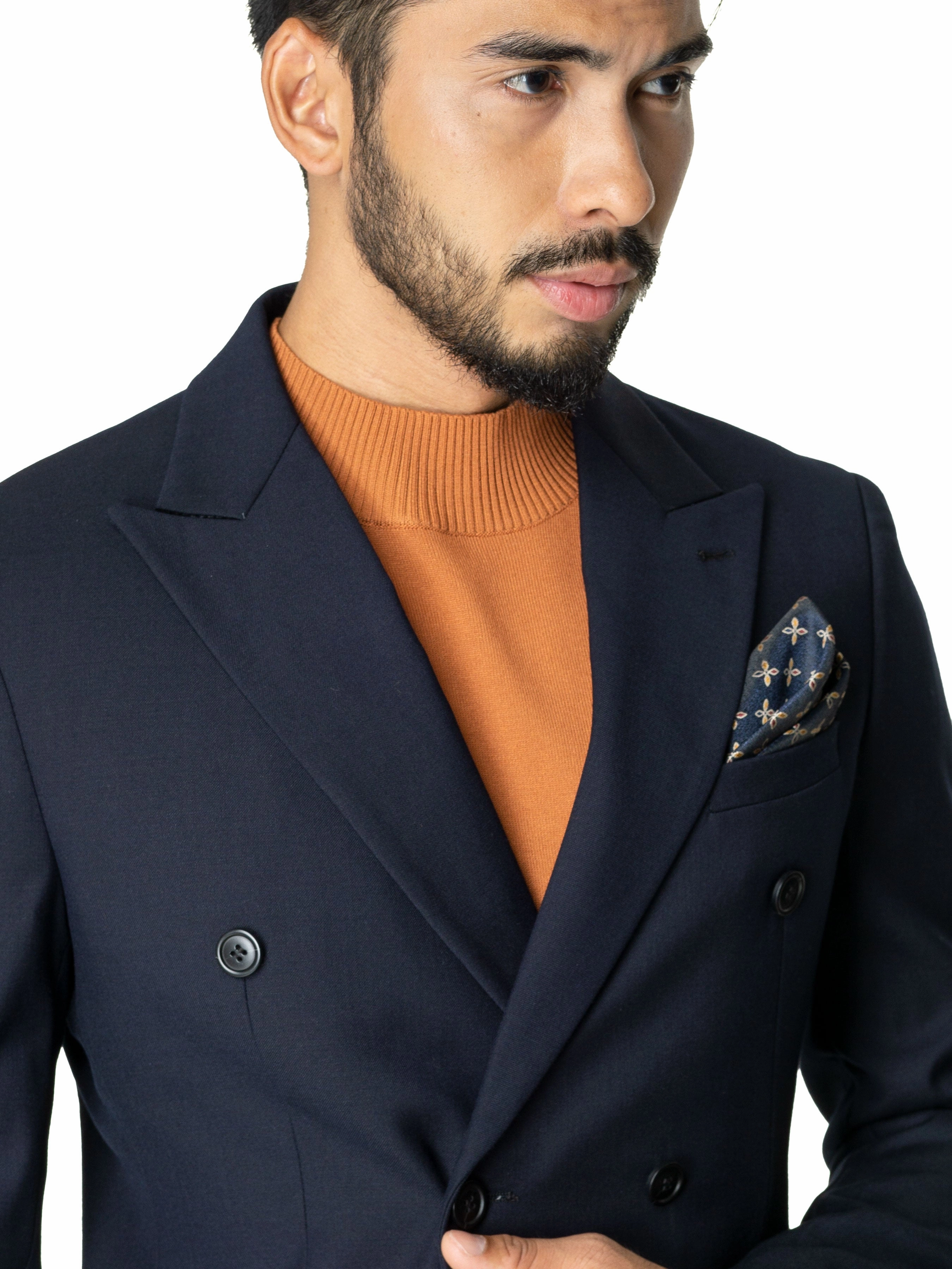 Double Breasted Suit Blazer - Deep Blue (Peak Lapel)