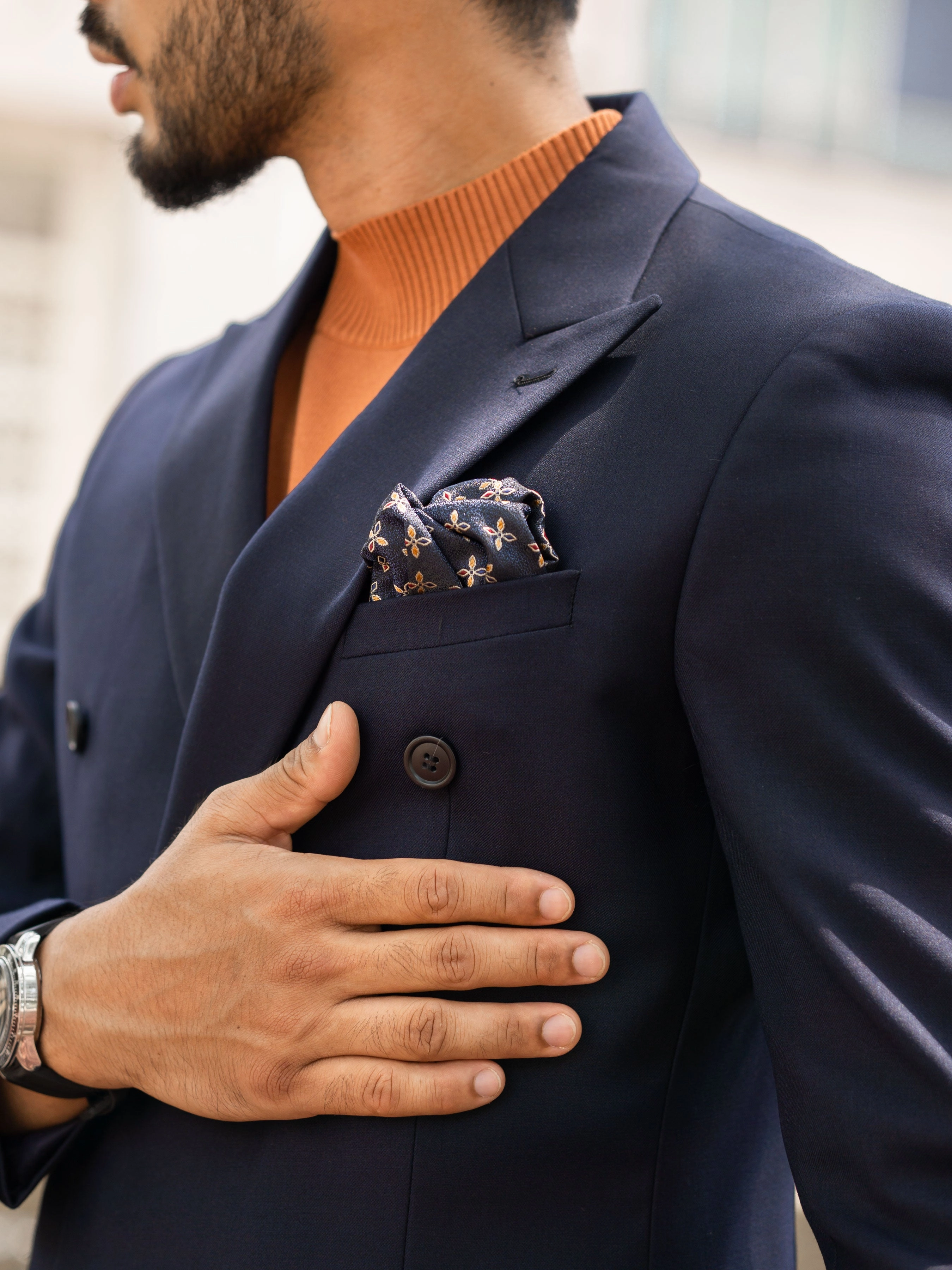 Double Breasted Suit Blazer - Deep Blue (Peak Lapel)