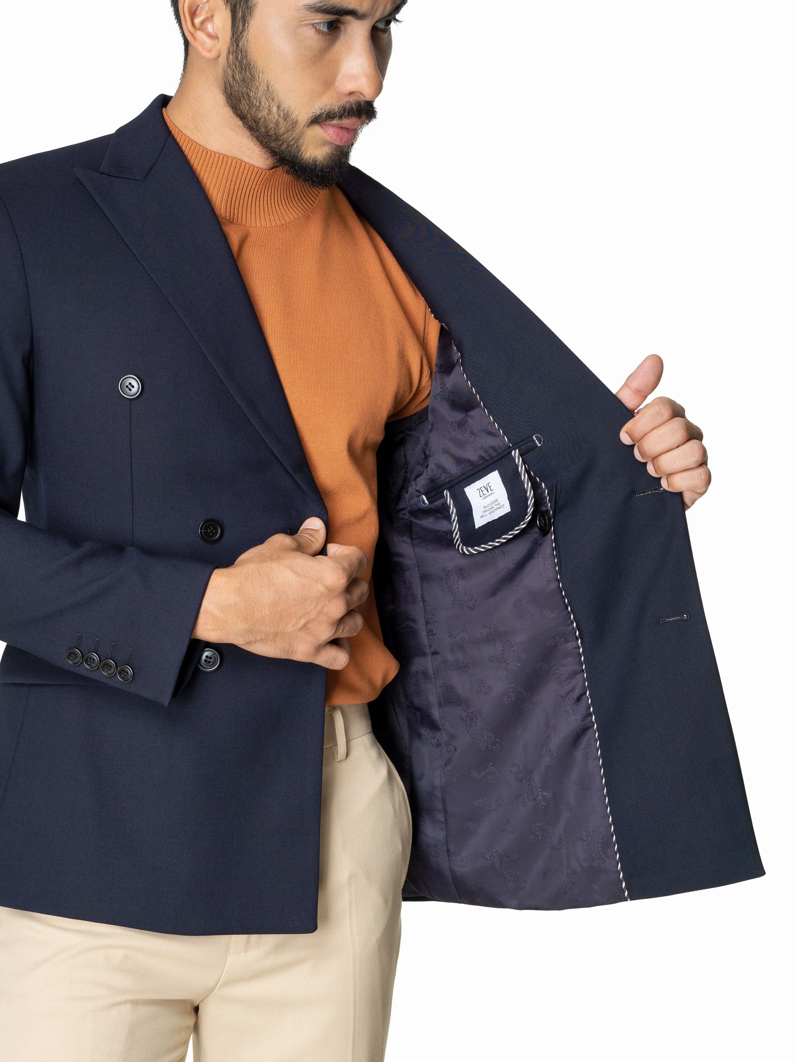 Double Breasted Suit Blazer - Deep Blue (Peak Lapel)