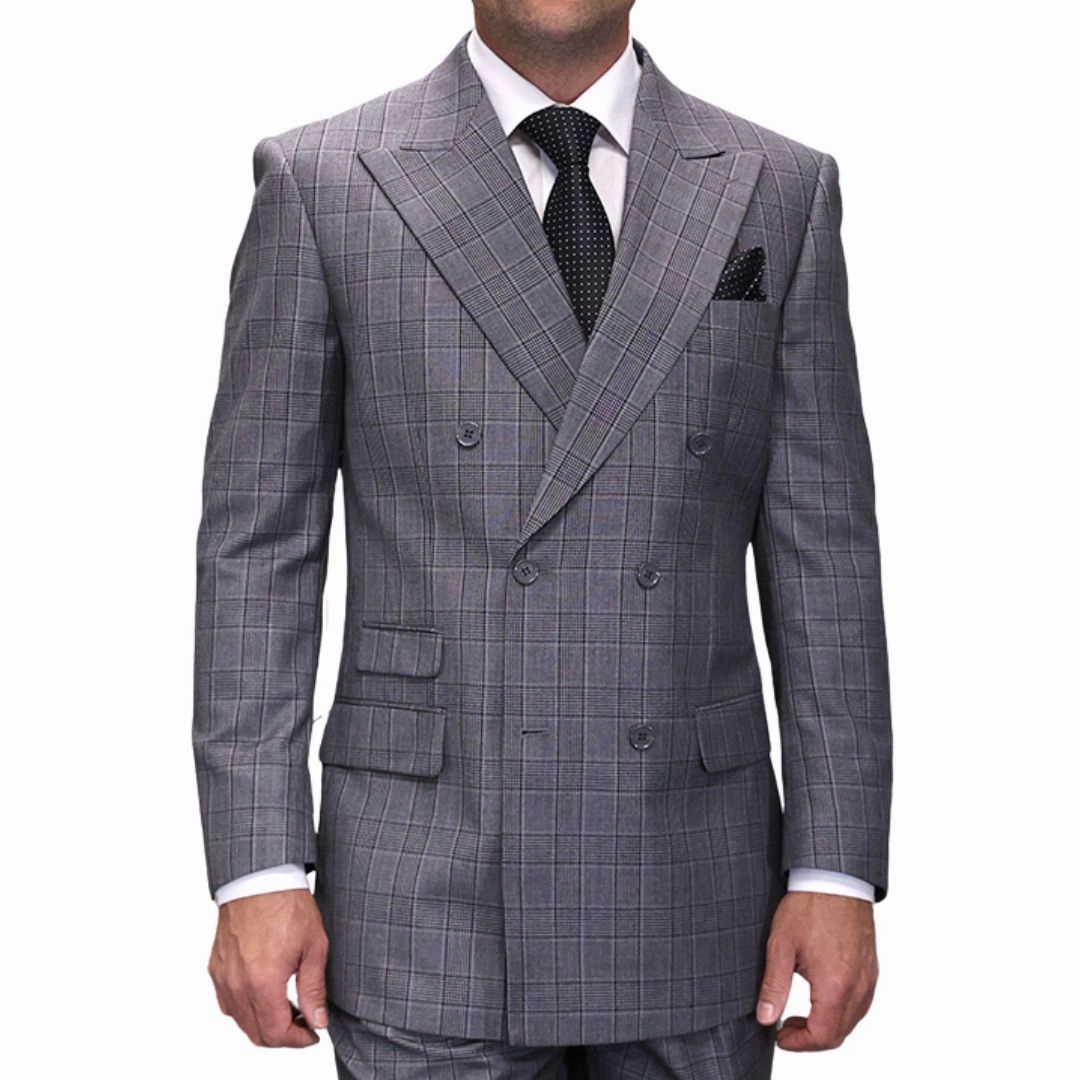 Ebon Sovereign Collection: Black 2-Piece Double-Breasted Plaid Suit