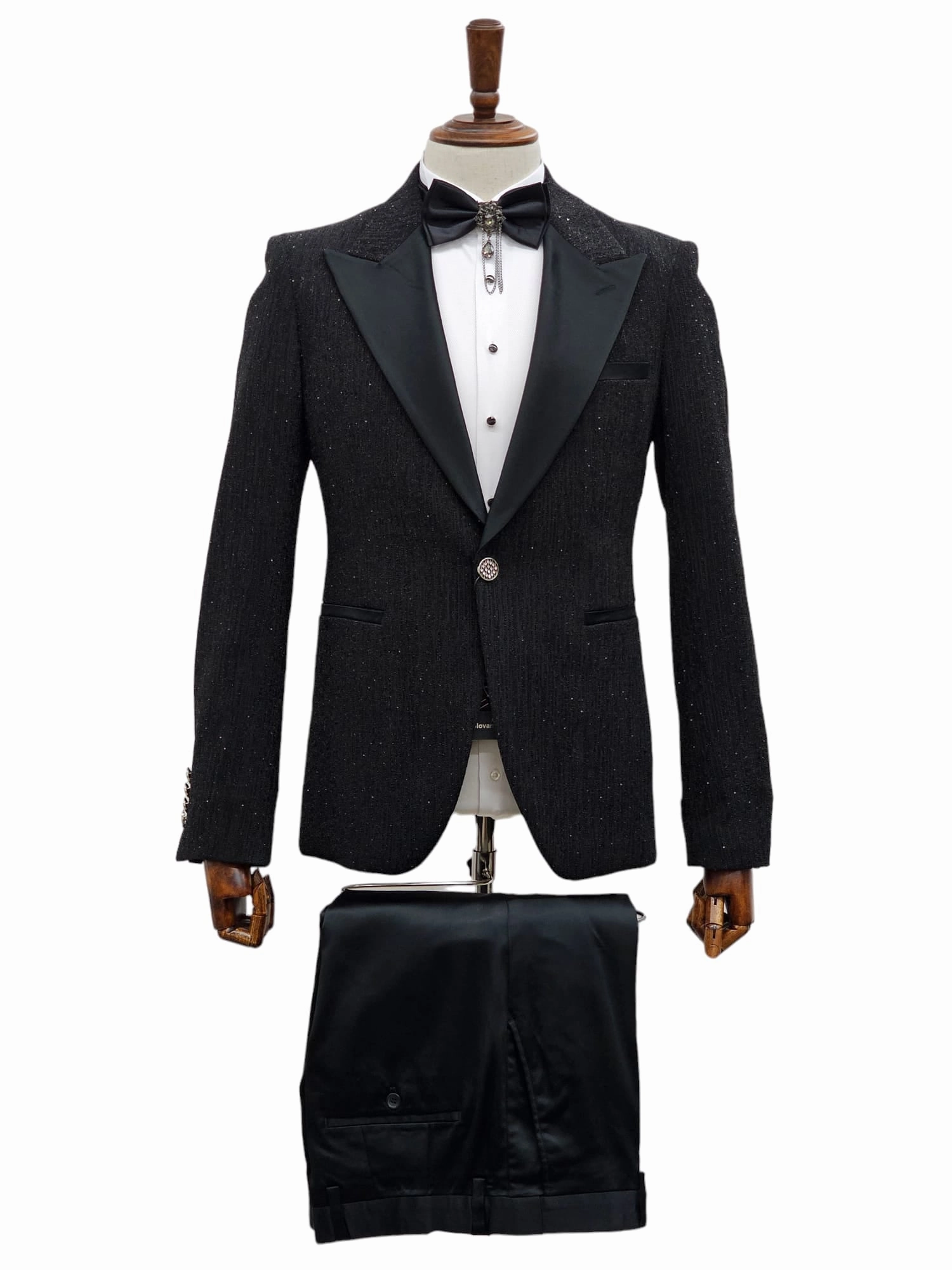 Effetti 1 Button Peak Lapel Glitter Tuxedo EF1PX-1592 BLACK