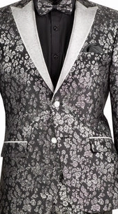 Eldoria Collection: Black 2 Piece Jacquard Fabric Single Breasted Slim Fit Tuxedo
