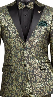 Eldoria Collection: Emerald 2 Piece Jacquard Fabric Single Breasted Slim Fit Tuxedo