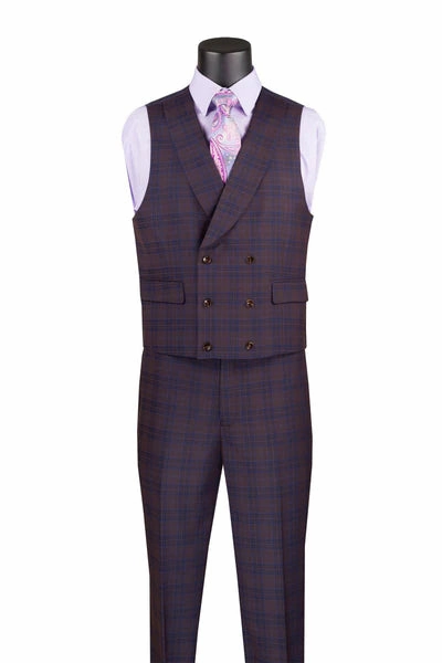 Elegancia Collection: Purple 3 Piece Windowpane Single Breasted Modern Fit Suit