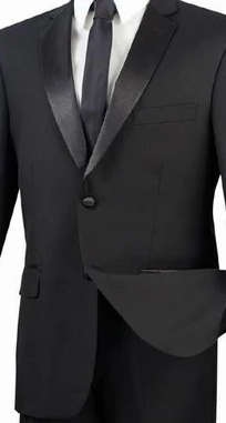 Eleganscape Collection: Black 2 Piece Solid Color with Satin Lapel Single Breasted Regular Fit Tuxedo