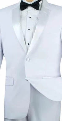 Eleganscape Collection: White 2 Piece Solid Color with Satin Lapel Single Breasted Regular Fit Tuxedo