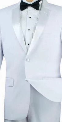 Eleganscape Collection: White 2 Piece Solid Color with Satin Lapel Single Breasted Regular Fit Tuxedo
