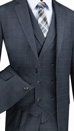ElegantEcho Collection: Charcoal 3 Piece Glen Plaid Single Breasted Regular Fit Suit