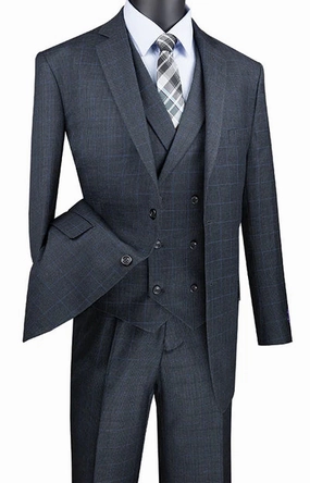 ElegantEcho Collection: Charcoal 3 Piece Glen Plaid Single Breasted Regular Fit Suit