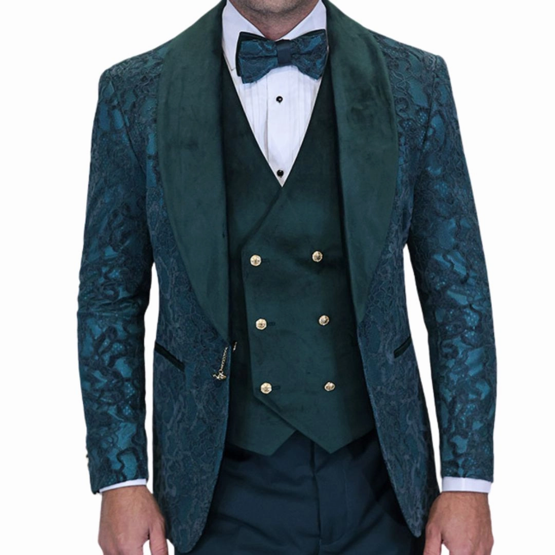 Empyrean Collection: Statement 3-Piece Hunter Velvet Tuxedo with Gold Accents