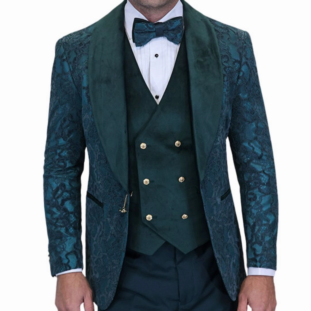 Empyrean Collection: Statement 3-Piece Hunter Velvet Tuxedo with Gold Accents
