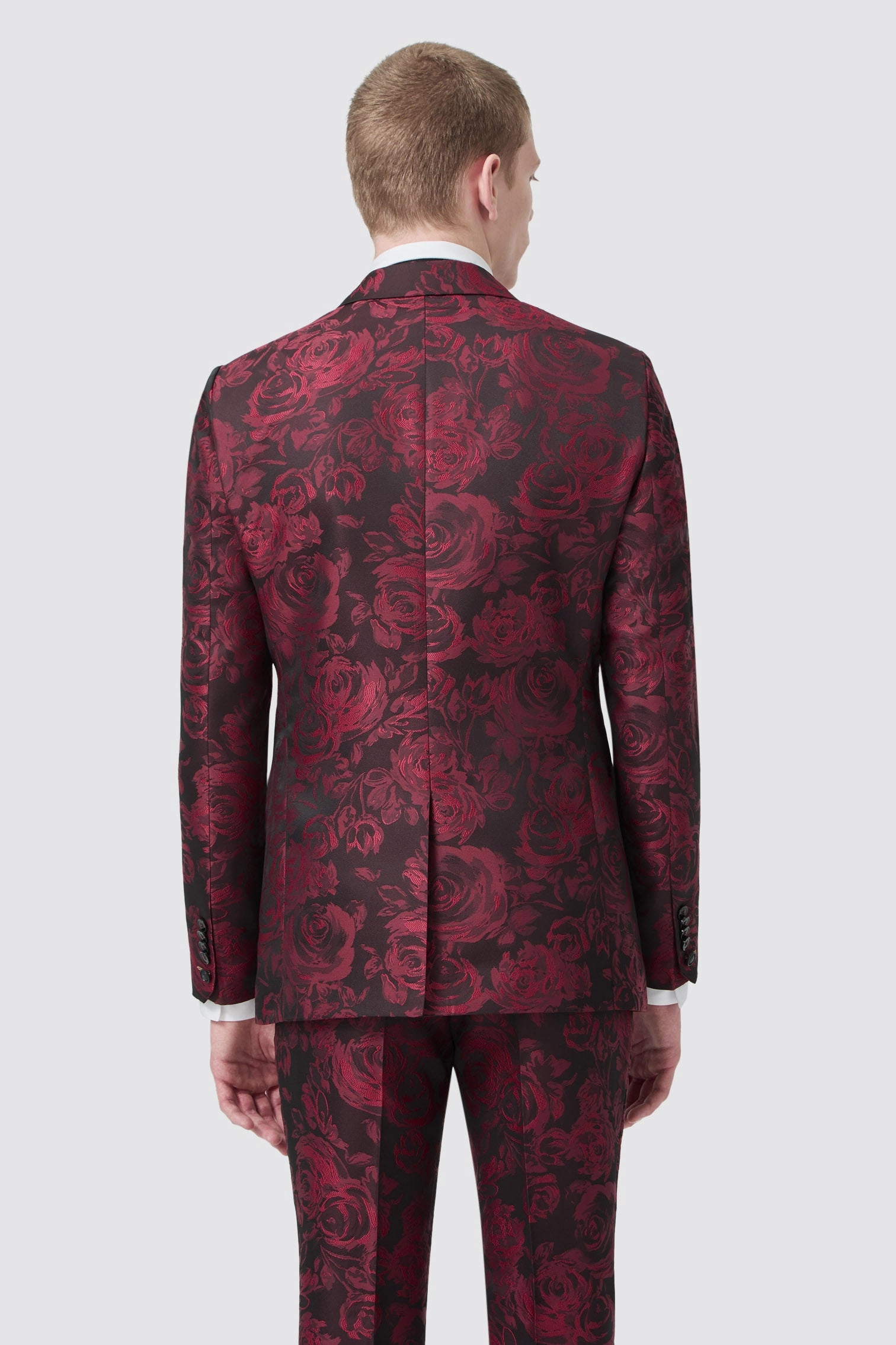 Ersat Skinny Fit Red Floral Jacquard Tuxedo