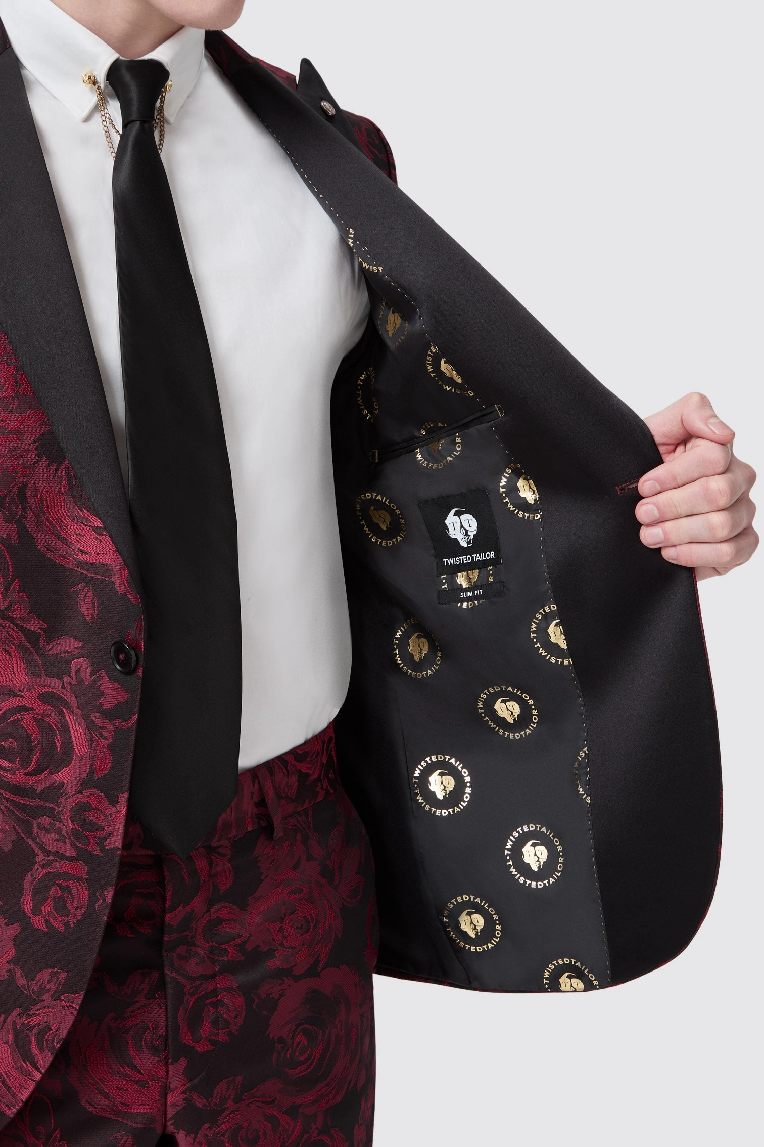 Ersat Skinny Fit Red Floral Jacquard Tuxedo