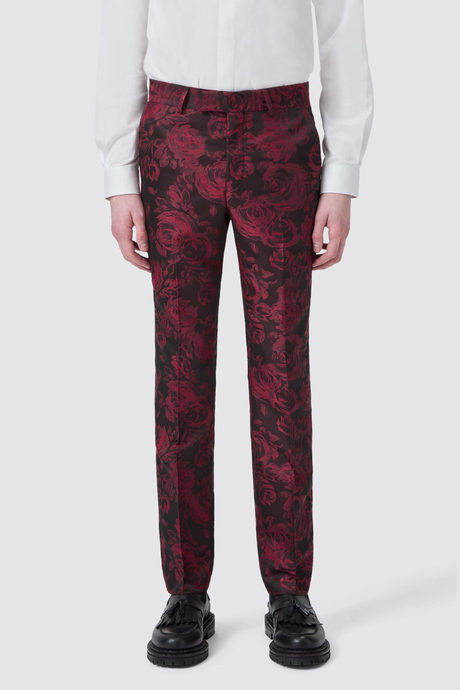 Ersat Skinny Fit Red Floral Jacquard Tuxedo
