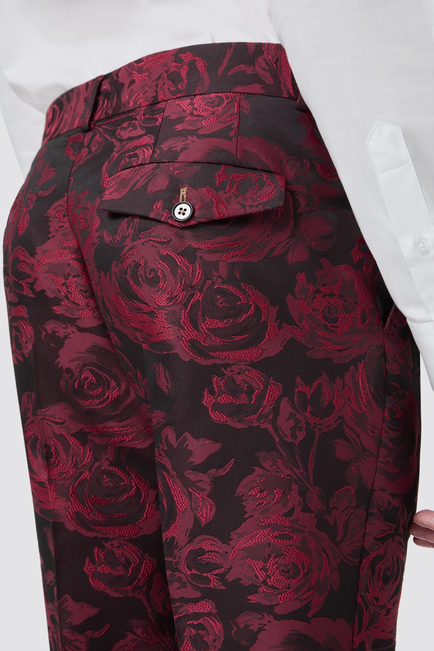 Ersat Skinny Fit Red Floral Jacquard Tuxedo