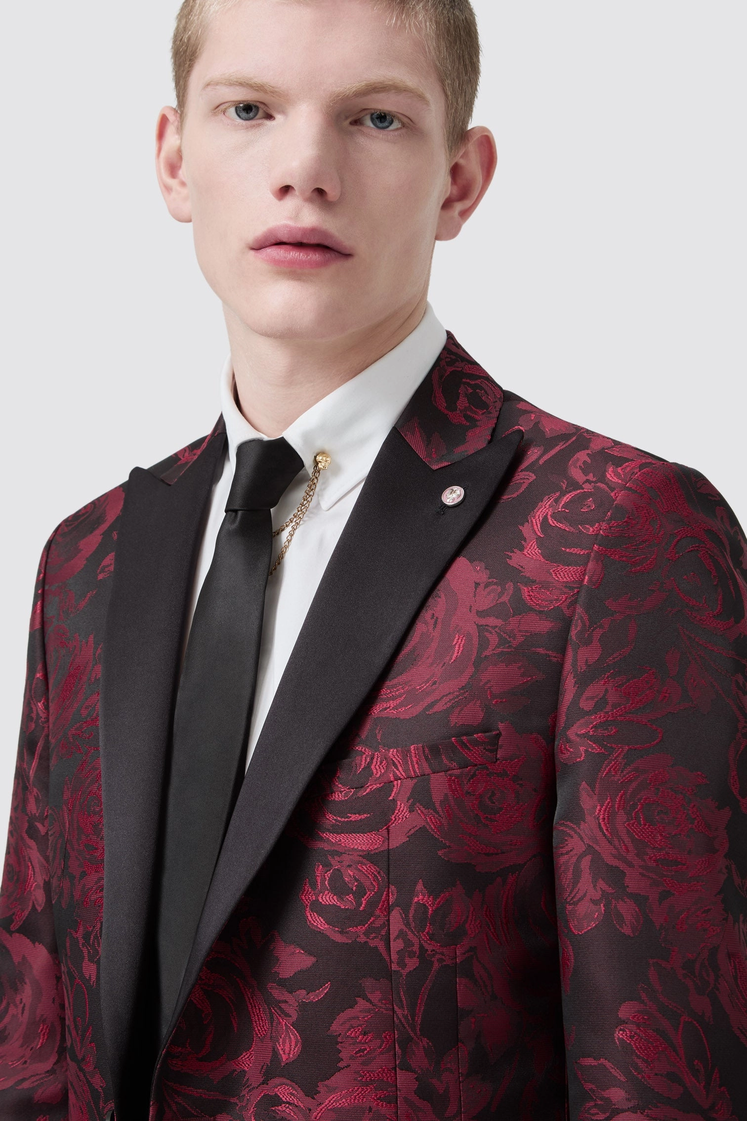 Ersat Skinny Fit Red Floral Jacquard Tuxedo