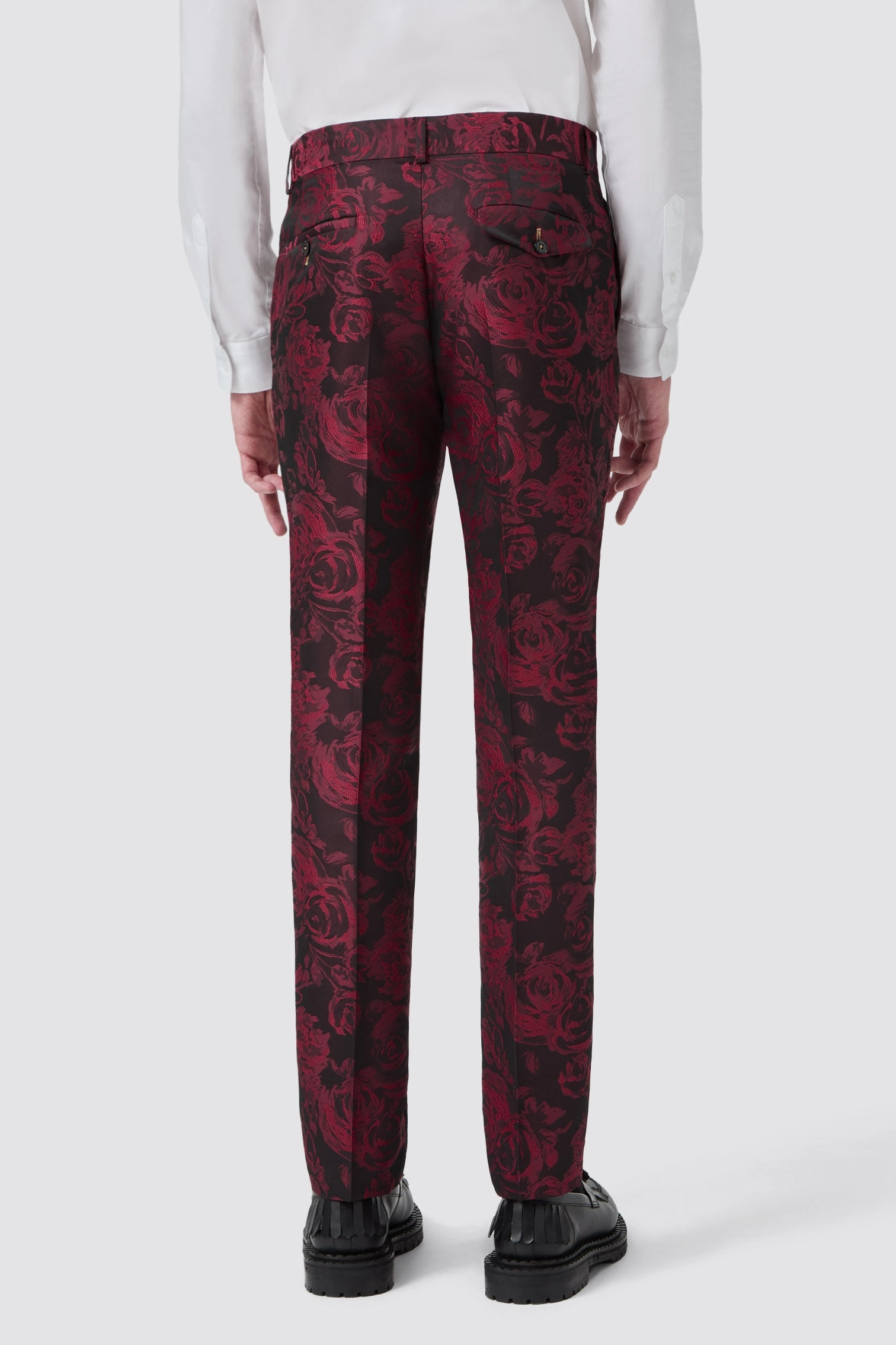 Ersat Skinny Fit Red Floral Jacquard Tuxedo