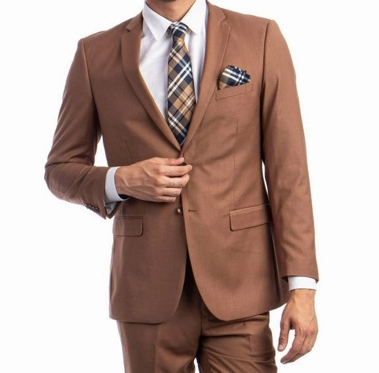 Essential Elegance Collection: Men's Two-Piece Suit Slim Fit with Notch Lapel In Caramel - Slim Fit