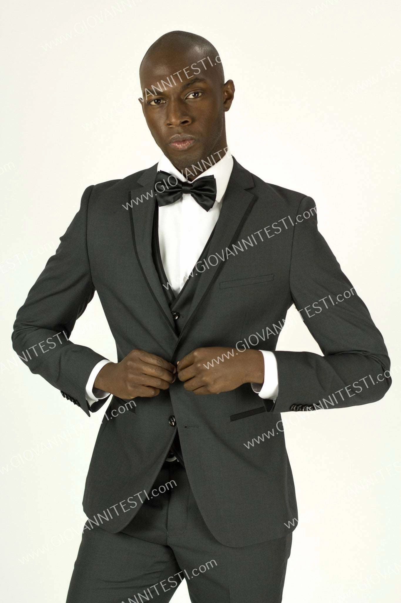 Fabio Fabrinni 2 Button 3 Piece Charcoal Slim Fit Suit with Taping FF2NAV-1230 CHARCOAL