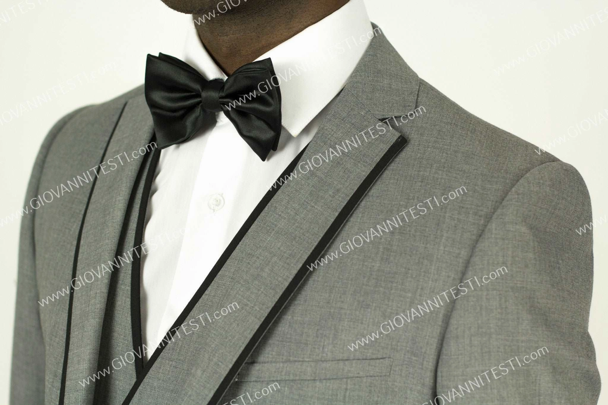 Fabio Fabrinni 2 Button 3 Piece Grey Slim Fit Suit with Taping FF2NAV-1230 L. GREY/BLK