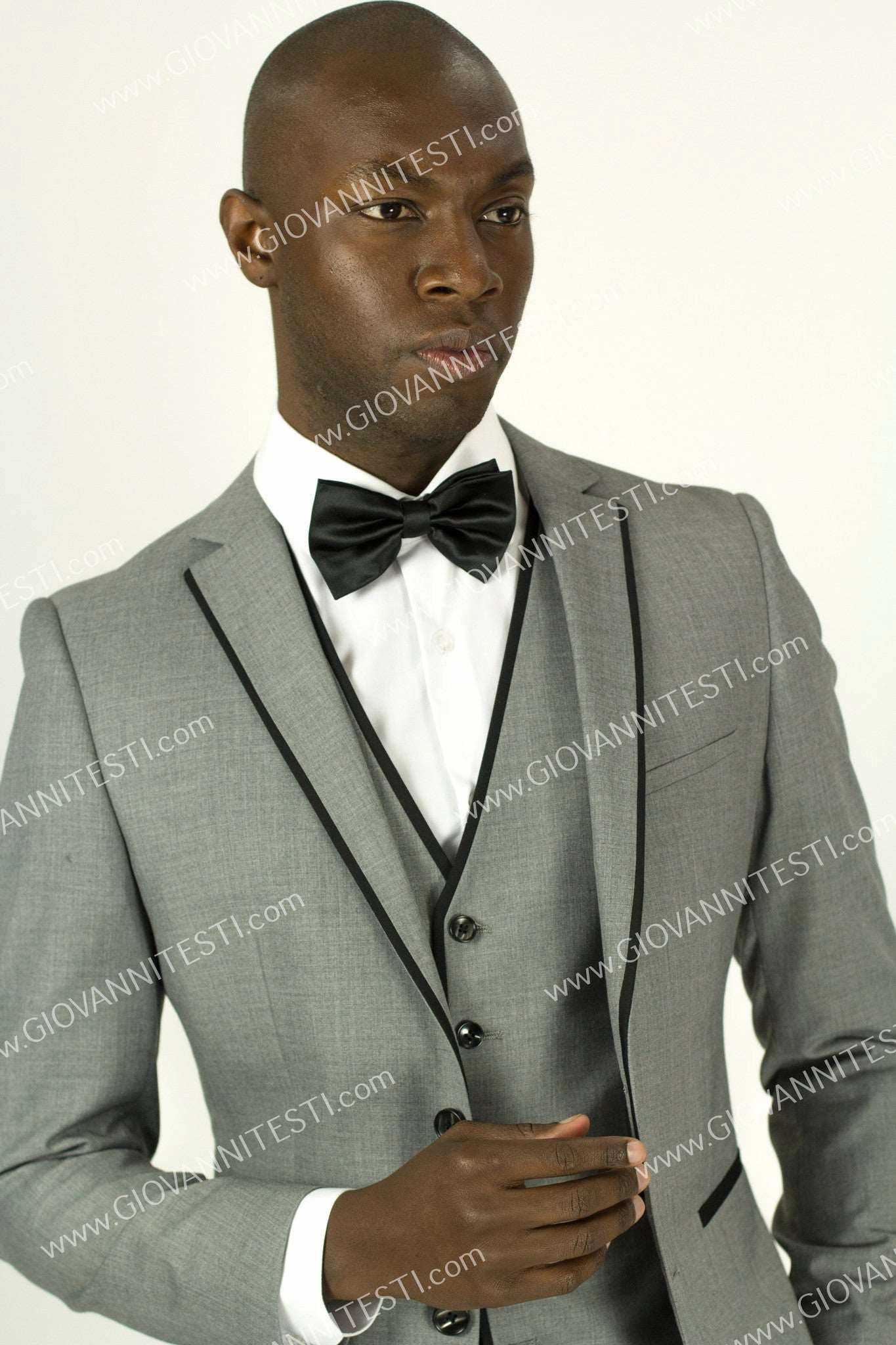 Fabio Fabrinni 2 Button 3 Piece Grey Slim Fit Suit with Taping FF2NAV-1230 L. GREY/BLK