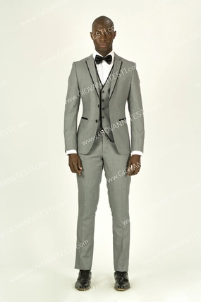 Fabio Fabrinni 2 Button 3 Piece Grey Slim Fit Suit with Taping FF2NAV-1230 L. GREY/BLK