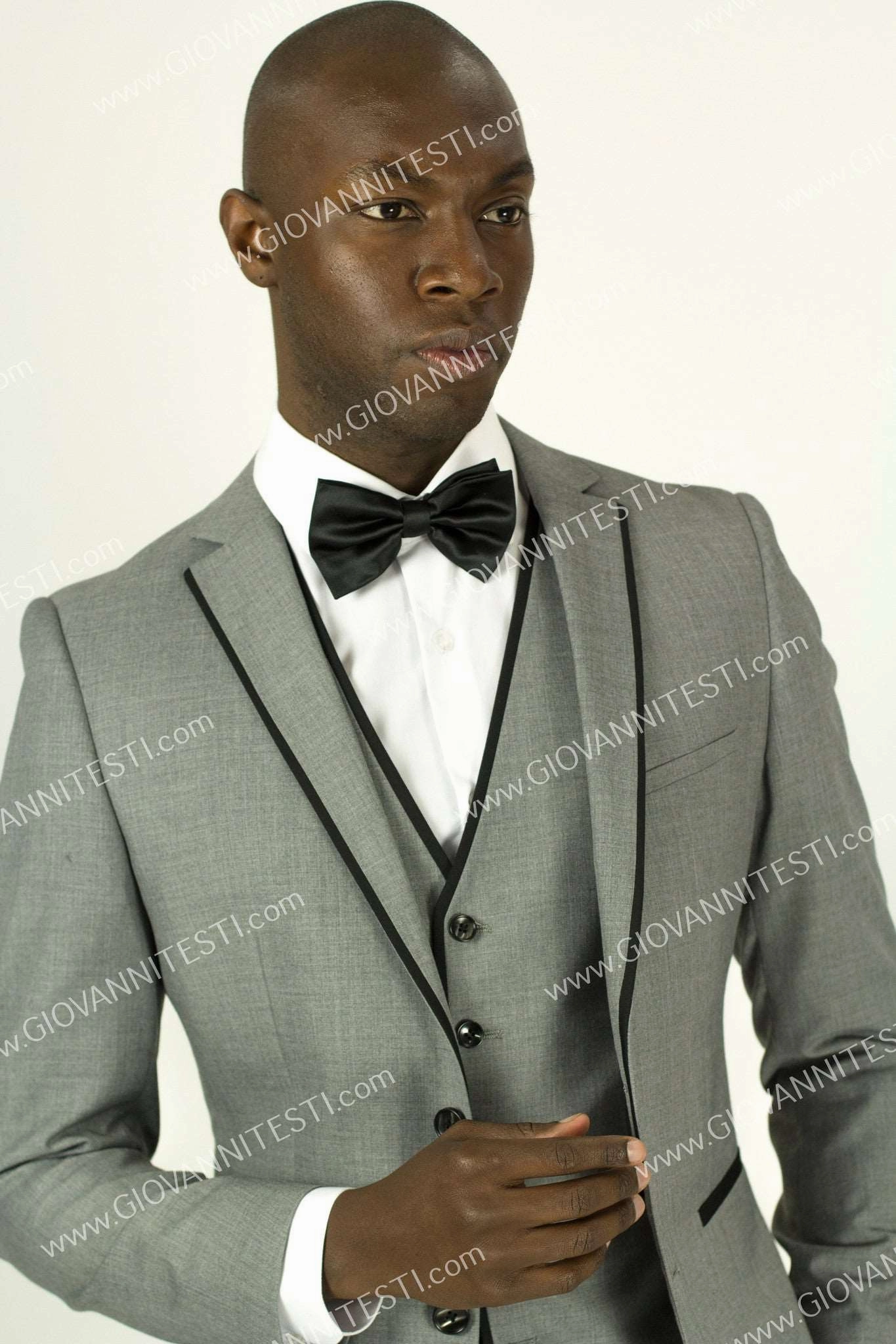 Fabio Fabrinni 2 Button 3 Piece Grey Slim Fit Suit with Taping FF2NAV-1230 L. GREY/BLK