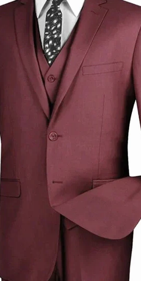 Formalita Collection: Burgundy 3 Piece Solid Color Single Breasted Slim Fit Suit