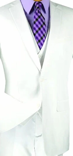 Formalita Collection: White 3 Piece Solid Color Single Breasted Slim Fit Suit