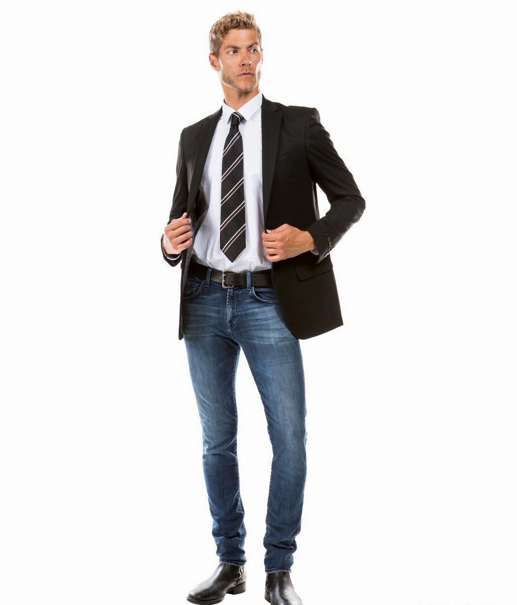 Fornido Collection: Black Solid Color Single Breasted Jacket- Modern Fit