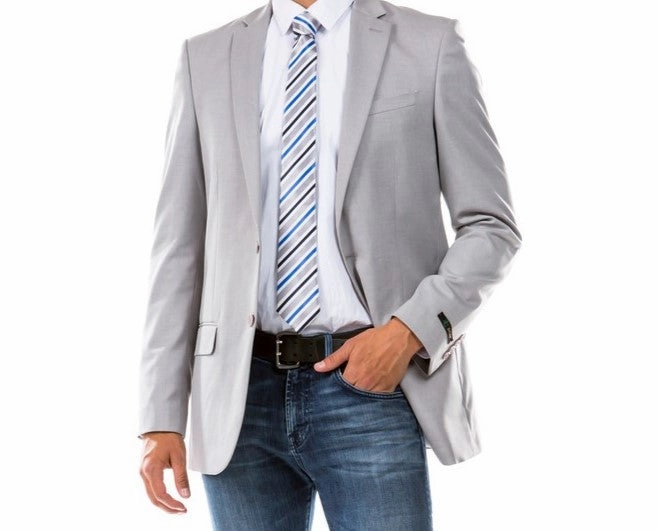 Fornido Collection: Light Gray Solid Color Single Breasted Jacket - Modern Fit