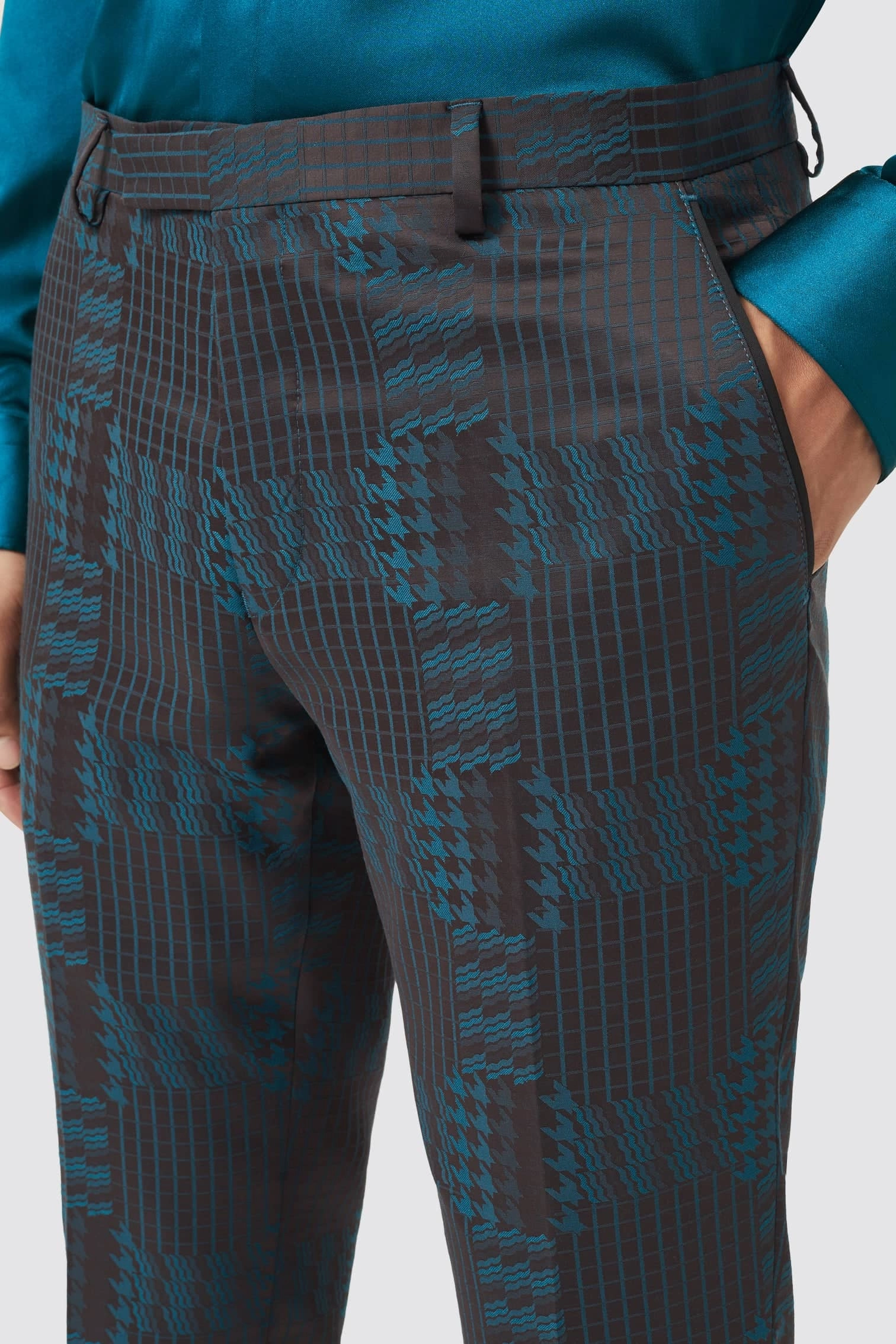 Garland Skinny Fit Black Green Check Suit