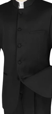 Gentry Glam Collection: Black 2 Piece Banded Collar Single Breasted Regular Fit Suits
