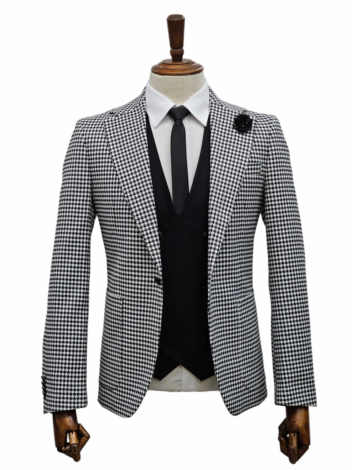 Giovanni Testi 1 Button 3 piece Hounds tooth Suit GT1N V-7009 BLK/WHITE