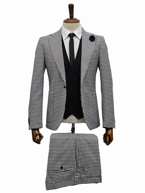 Giovanni Testi 1 Button 3 piece Hounds tooth Suit GT1N V-7009 BLK/WHITE