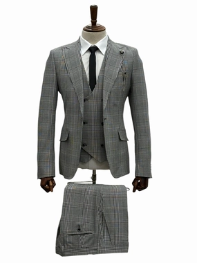 Giovanni Testi 1 Button Peak Lapel 3 Piece Slim Fit Glen Plaid Suit GT1P V-1251 BLK/WHITE PLAID