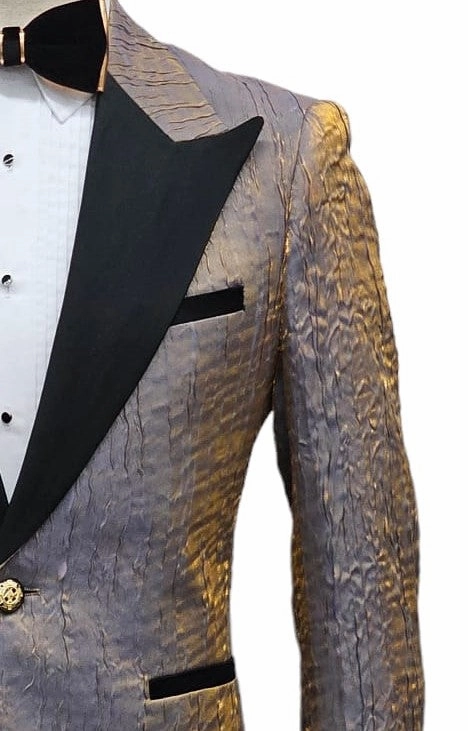 Giovanni Testi 1 Button Peak Lapel Slim Fit Iridescent Tuxedo EF1PX-6115 GOLDISH
