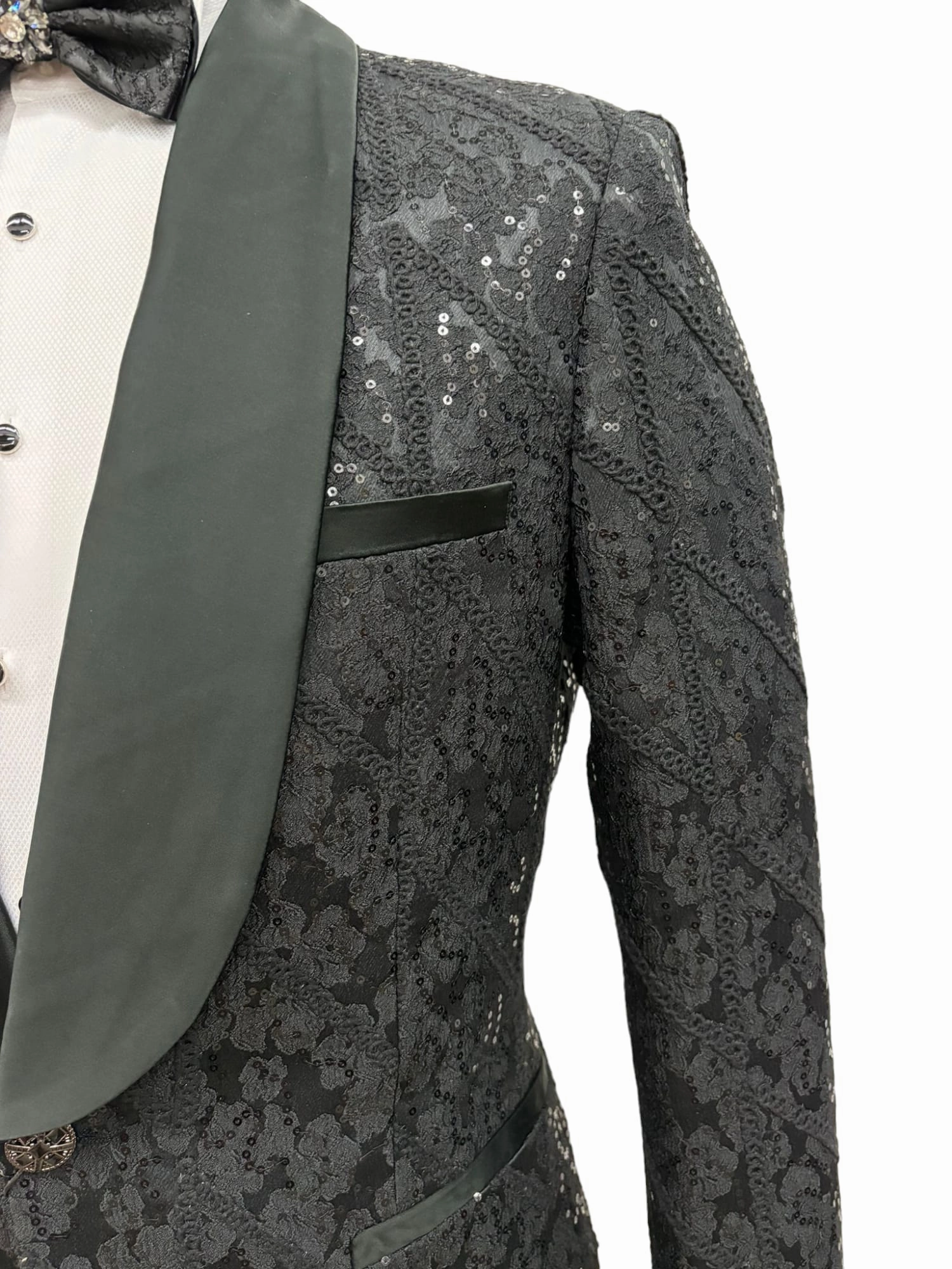 Giovanni Testi 1 Button Shawl Lapel Sequin Overlay Tuxedo EF1SX-4040 BLACK