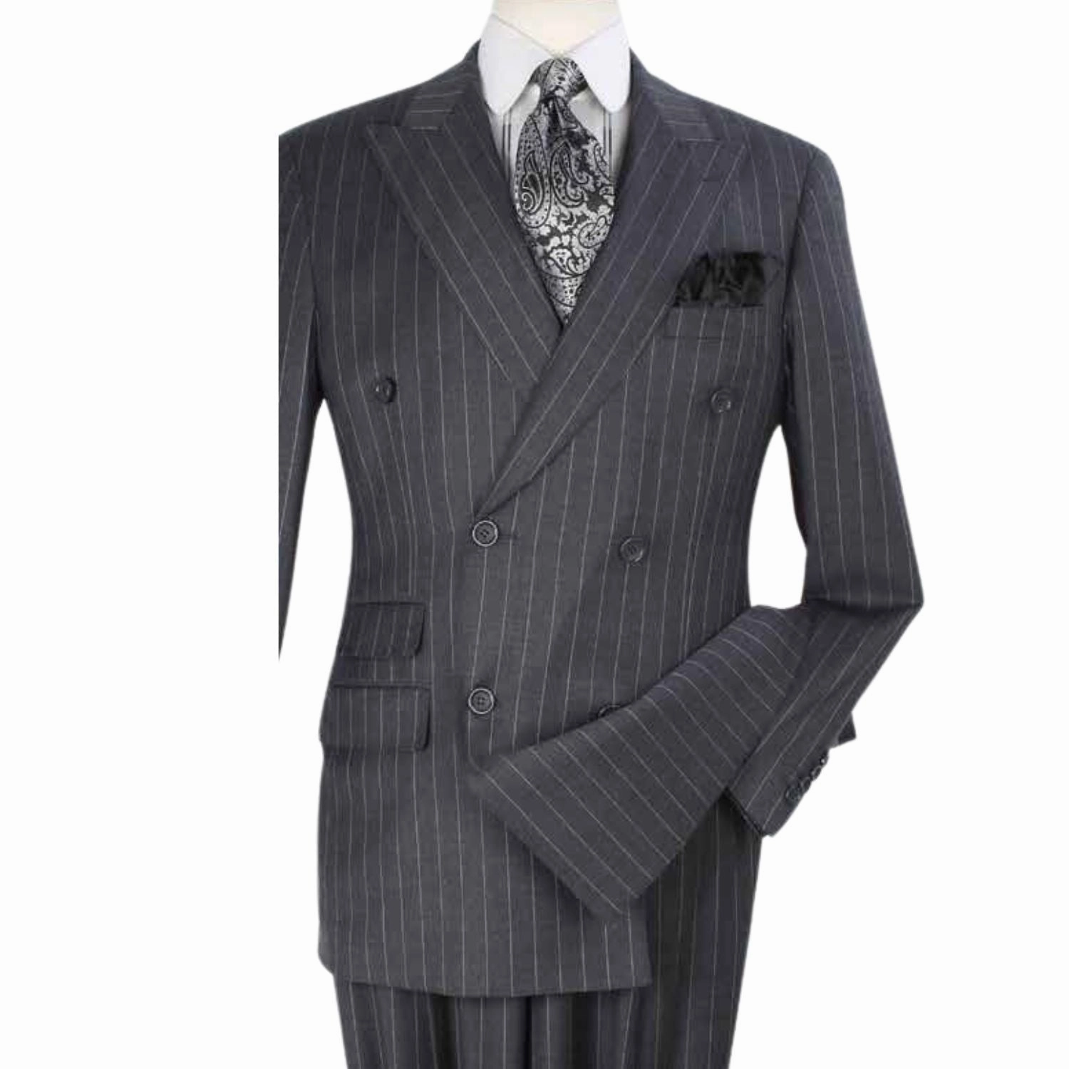 Grey Stripe 100% Wool High Fashion Three-Piece Suit with Vest