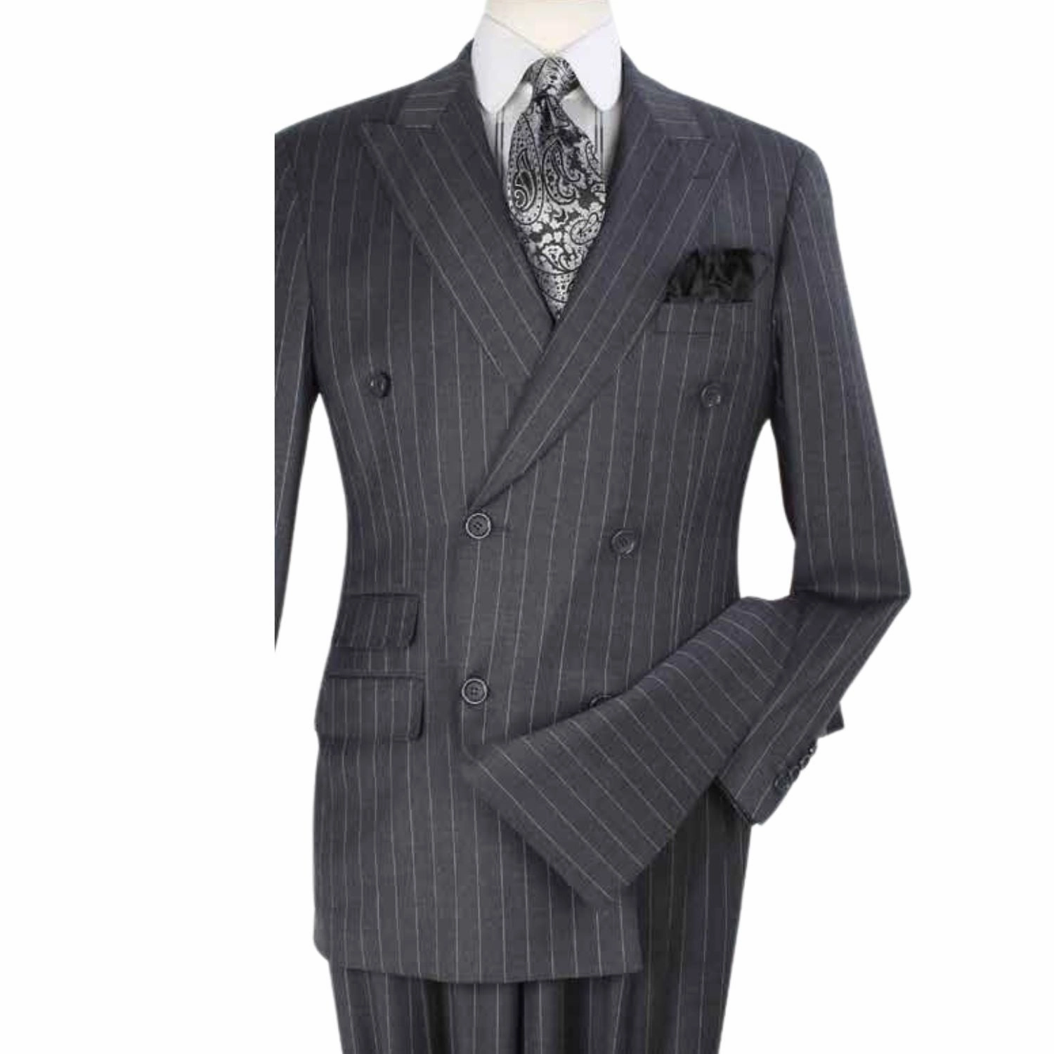 Grey Stripe 100% Wool High Fashion Three-Piece Suit with Vest